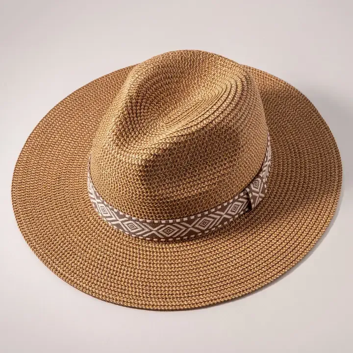 Aztec Strap Straw Fedora Hat