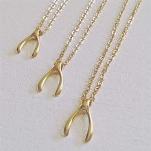 &quot;Wish&quot; Wishbone Charm Necklace in Gold