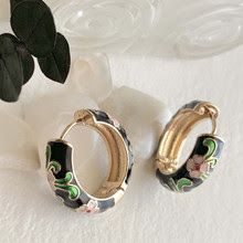 &quot;Alfonse&quot; Vintage Cloisonne Hoop Earrings in Black