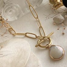 &quot;Montenegro&quot; Textured Paperclip Chain Necklace with Pearl Pendant