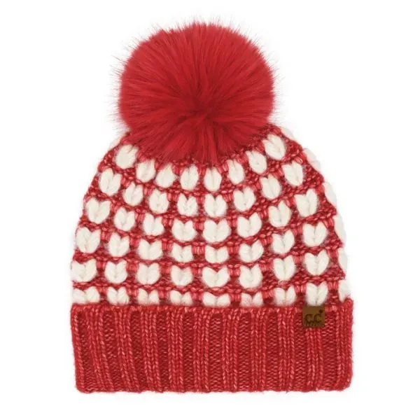 Heart Pattern Pom Beanie