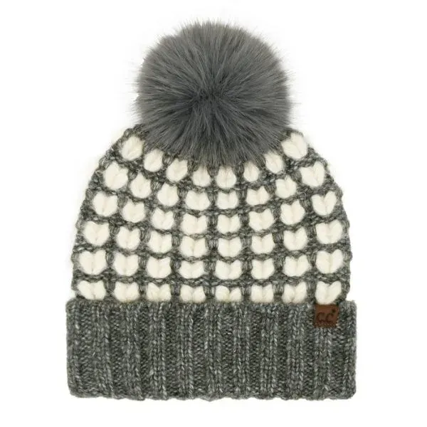 Heart Pattern Pom Beanie