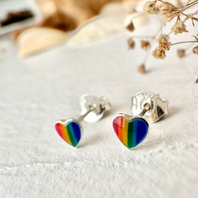"Lil' Lovin'" Tiny Rainbow Heart Stud Earrings in Sterling Silver