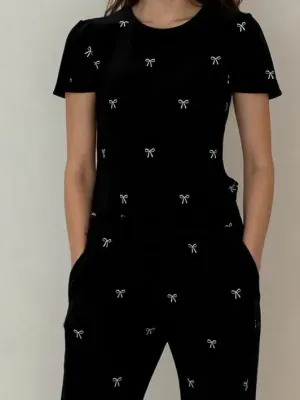 Winter Bows Silky PJ’s Black