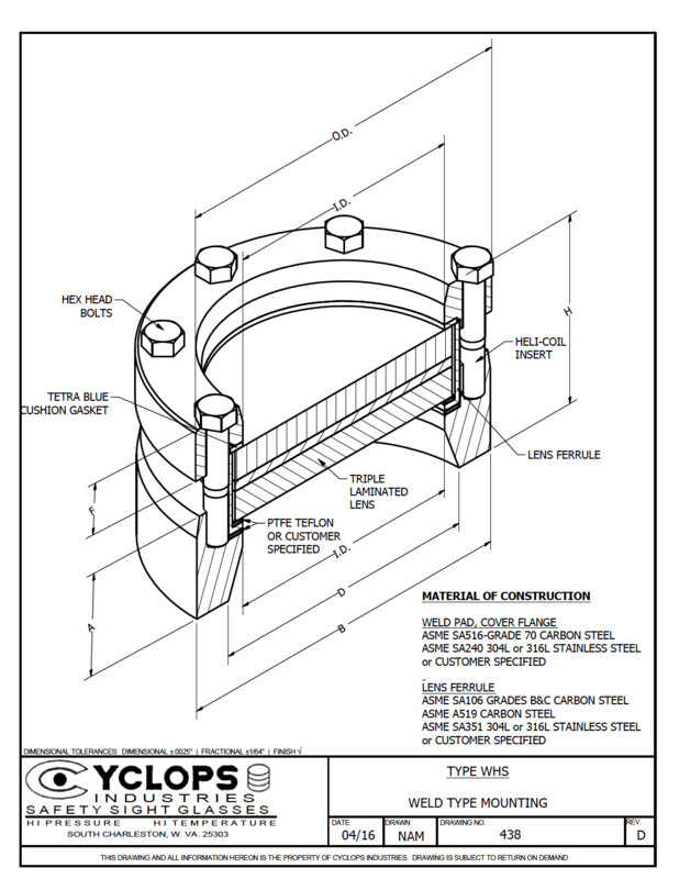 Type W-HS Weld-on Sight Glass