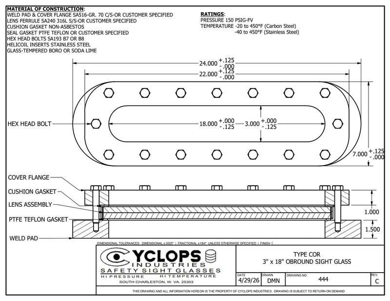 Type COR 444 Obround Sight Glass Type COR 444 Obround Sight Glass