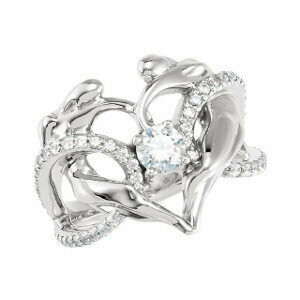 Diamond Accented Heart Ring, 14K WG