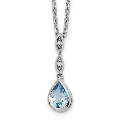 White Ice Sterling Silver Rhodium-plated 18 Inch Blue Topaz and Diamond Teardrop Necklace
