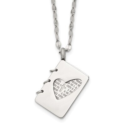 Stainless Steel Brushed and Polished Lord's Prayer Necklace - Spanish