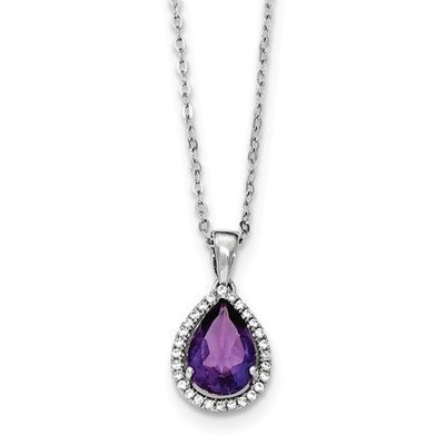Sterling Silver CZ Amethyst Pear Necklace