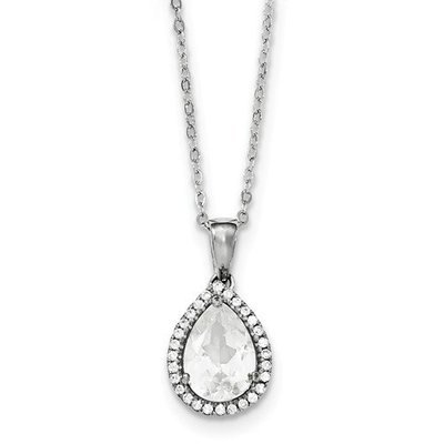 Sterling Silver CZ Created White Topaz Pear Necklace