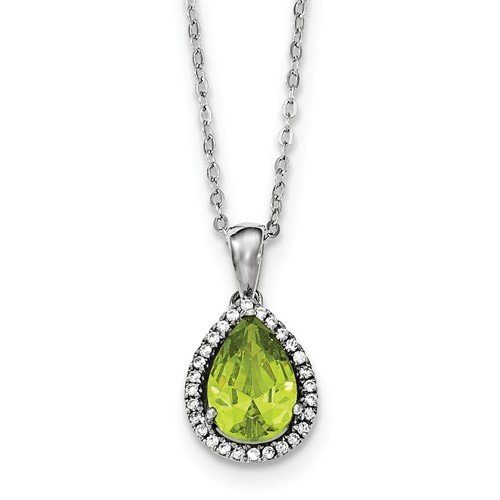 Sterling Silver CZ Created Peridot Pear Necklace
