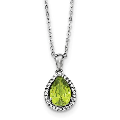 Sterling Silver CZ Created Peridot Pear Necklace
