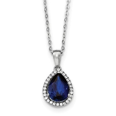 Sterling Silver CZ Created Sapphire Pear Necklace