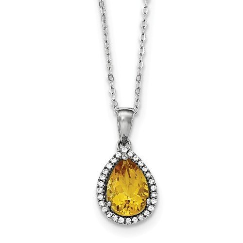 Sterling Silver CZ Citrine Pear Necklace