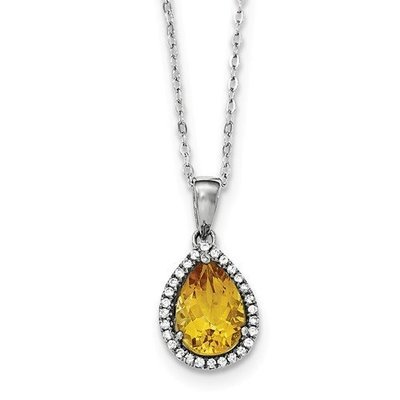 Sterling Silver CZ Citrine Pear Necklace