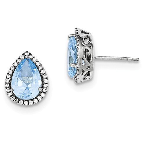 Sterling Silver CZ Aquamarine Pear Earrings