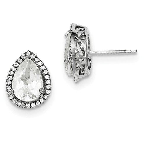 Sterling Silver CZ Created White Topaz Pear Earrings