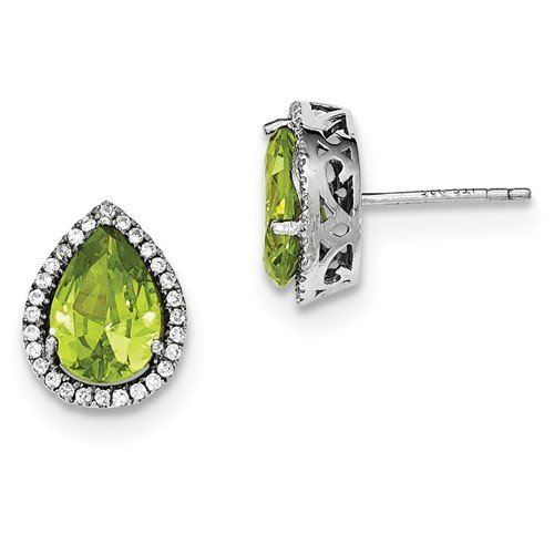 Sterling Silver CZ Created Peridot Pear Earrings