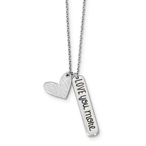 Sterling Silver Rhodium-Plated Heart Love You More Necklace Sterling Silver Rhodium-Plated Heart Love You More Necklace