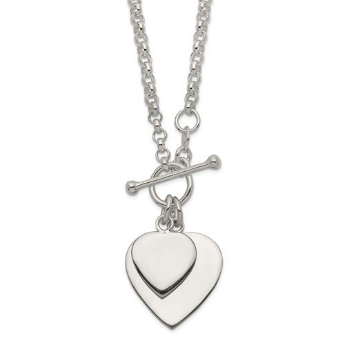 Sterling Silver Double Heart Toggle Necklace