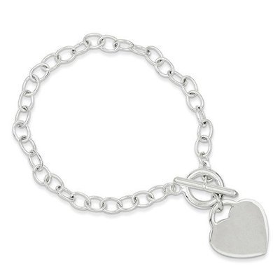 Sterling Silver Oval Link Heart Bracelet
