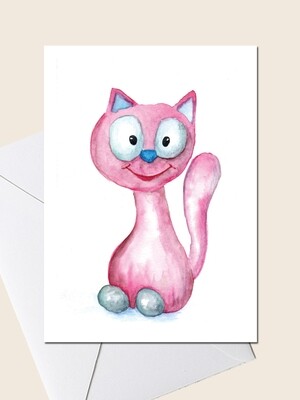 Открытка с розовым котом.  Открытка для поздравления и просто для подарка. 10х15 см
