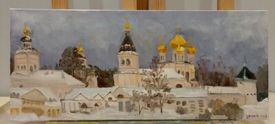 Картина для интерьера "Иверский монастырь ". 30*70 см, масло, холст, 2023