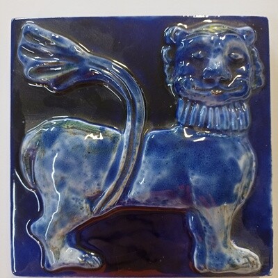 Синий Изразец с синим львом, 15х15см, майолика, распродажа 2023