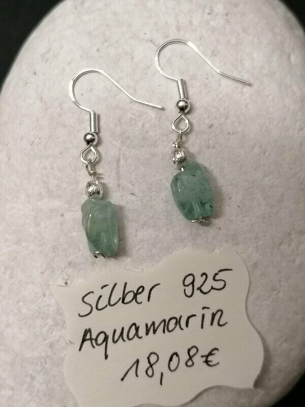 Ohrhänger Silber 925 mit je einem Aquamarin und Silberschnecke