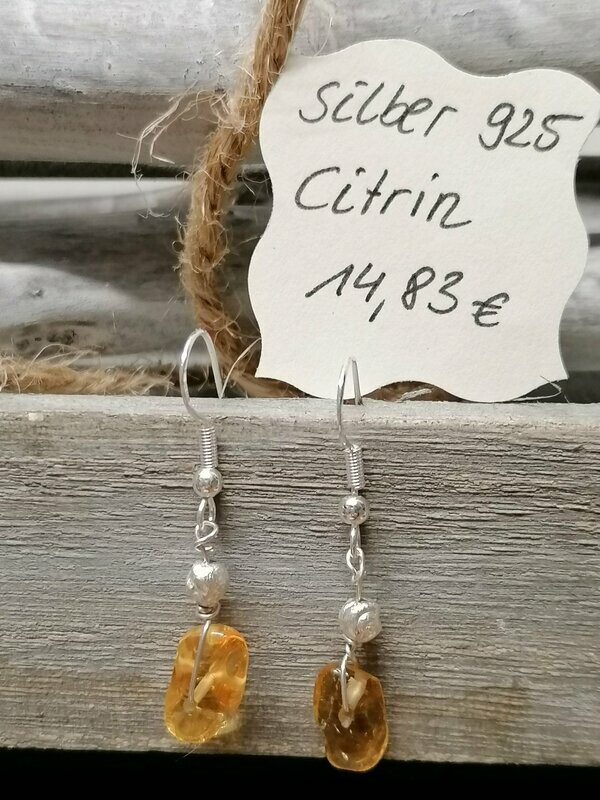 Ohrhänger Silber 925 mit je 1 Citrin (Trommelstein) und Silberschnecke.