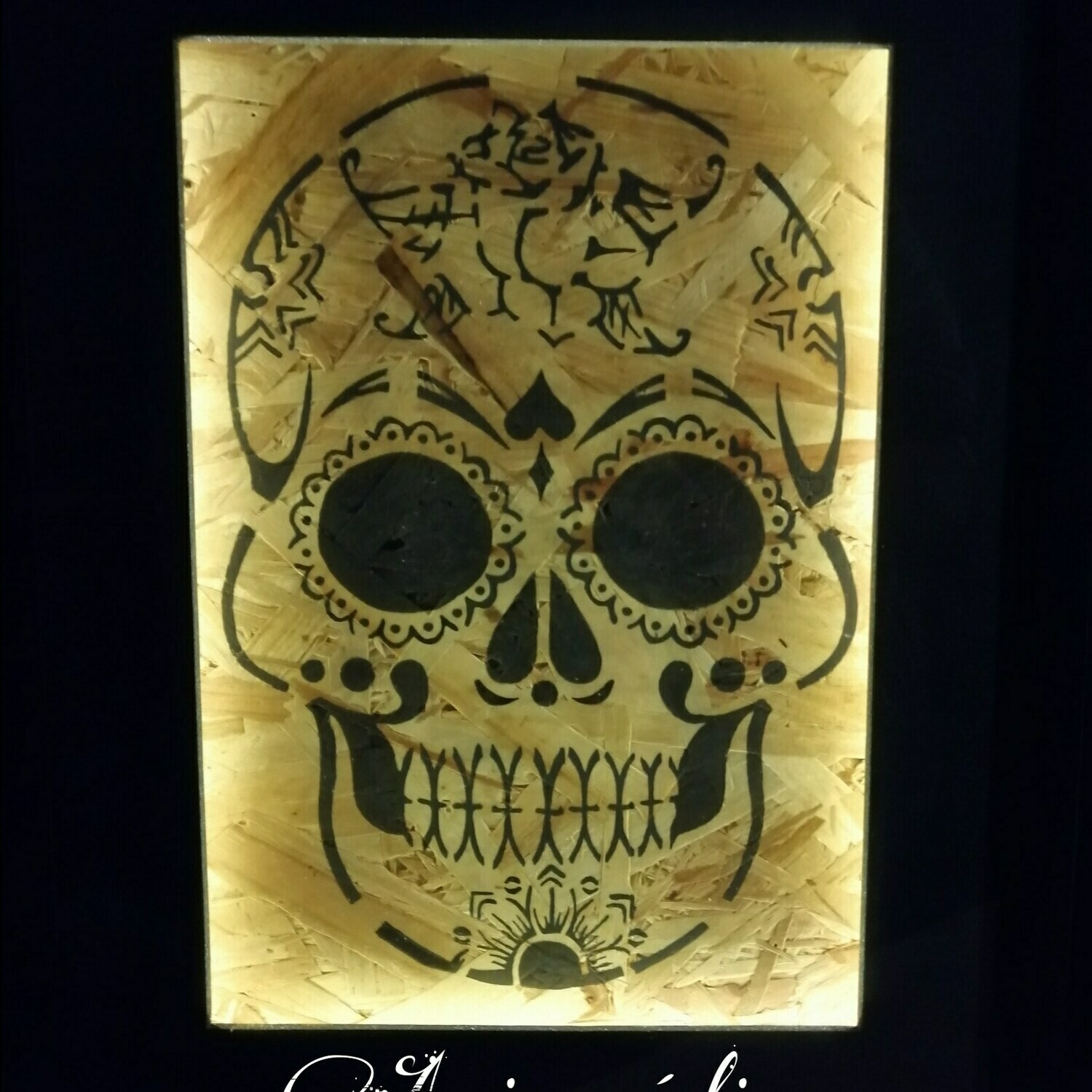 Cadre tête de mort mexicaine lumineux à LED