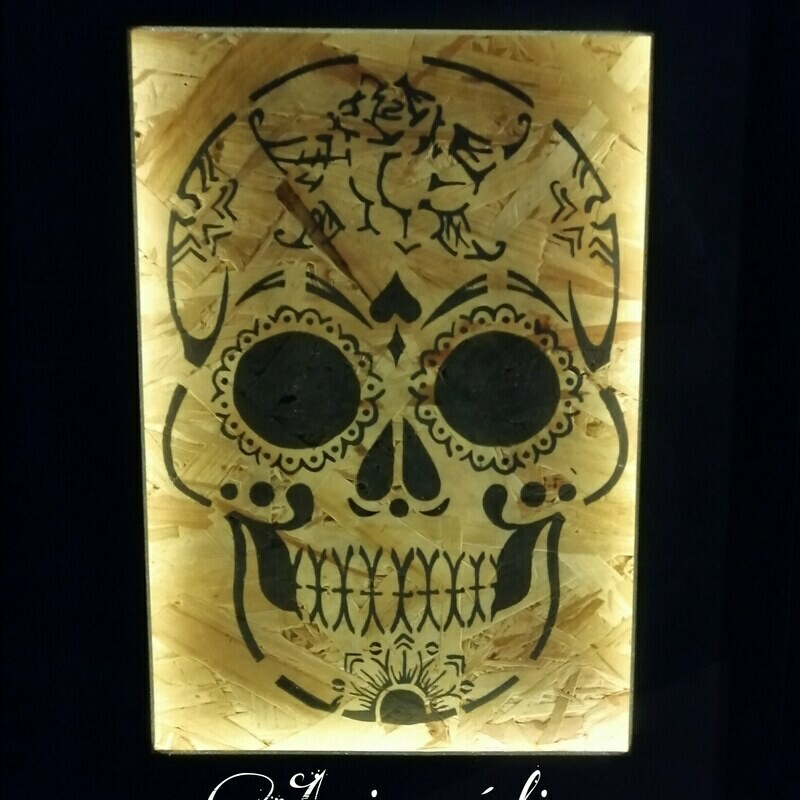 Cadre tête de mort mexicaine lumineux à LED