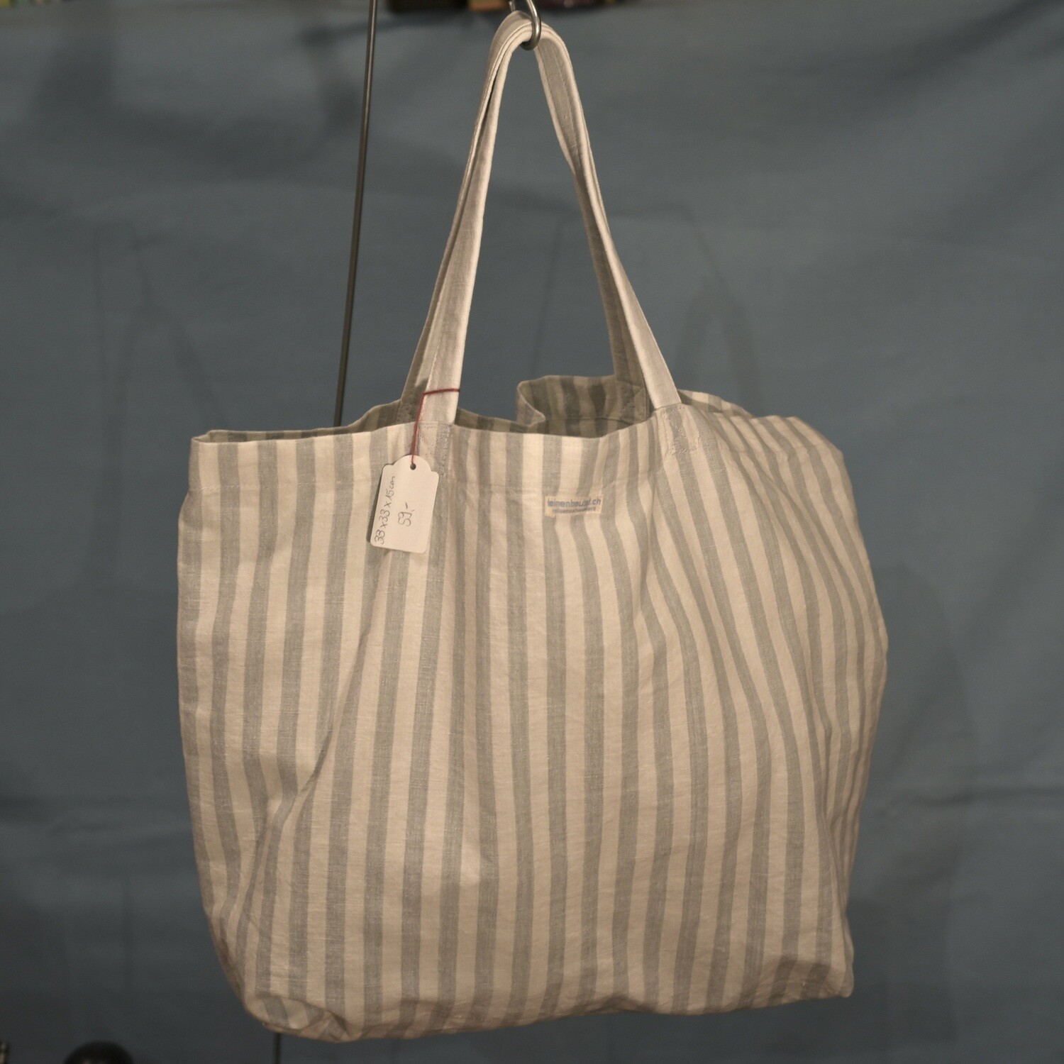 Upcycling-Shopper Weiss-Blau 33x33x15