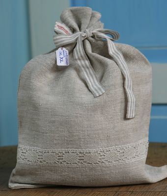 Brotbeutel Gr. XL Antikes Reinleinen Natur/Ecru handgewebt