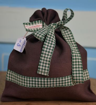 Brotbeutel Gr. S Leinen Dunkelbraun/grün kariert