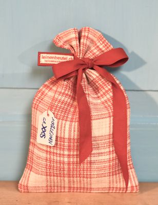 Leinenbeutel Gr. XXS Rot/Ecru kariert