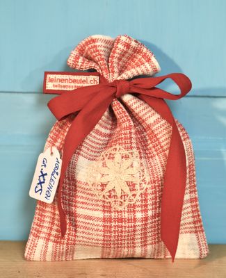 Leinenbeutel Gr. XXS Rot/Ecru kariert "Stern"