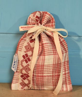 Leinenbeutel Gr. XXS Rot/Ecru kariert Stickband