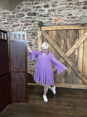 Easel . Crepe Bell Sleeve Dress -Lavender