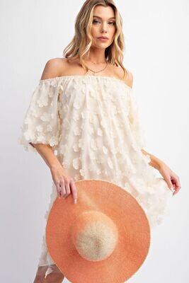 Easel . Off-Shoulder Cream Floral Dress
