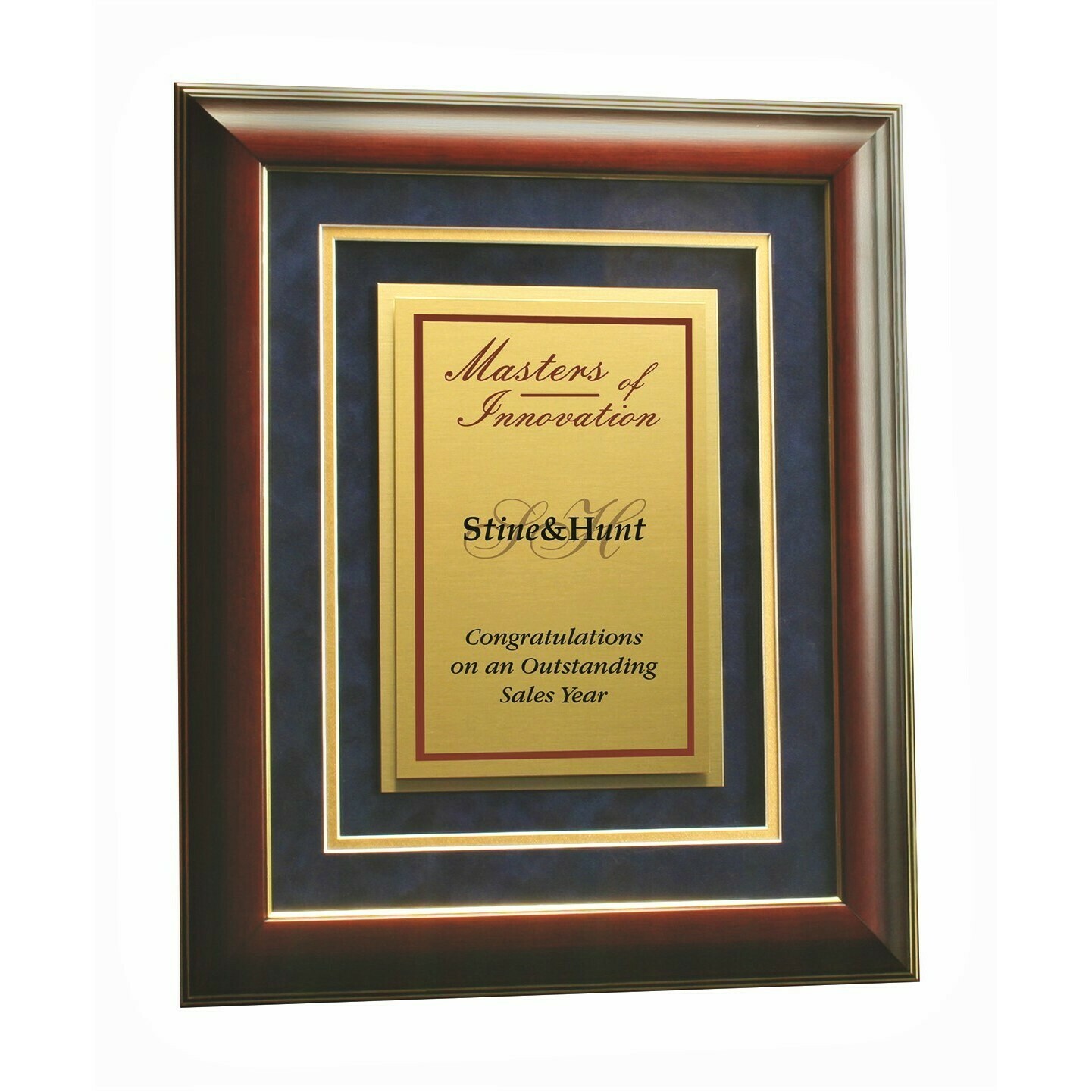 Executive Series Imprinted Metal Award in Gold Trimmed Rosewood Frame