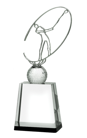 Silver Metal Golf Figure with Crystal Golf Ball - 3 Sizes