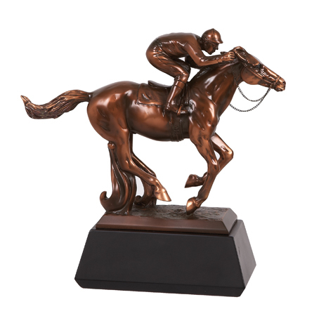 Horse Resin with Jockey on base 10"h.