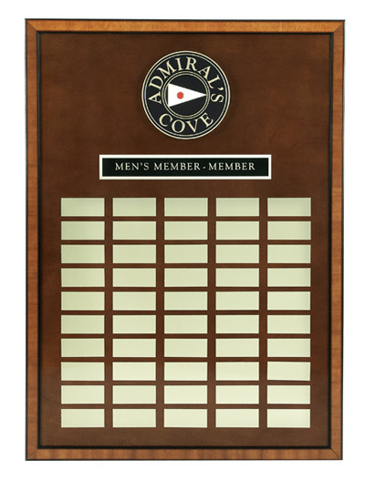 Perpetual board with raised resin logo