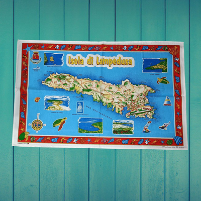 Strofinaccio Lampedusa in cotone stampato  cm 88 x cm 54