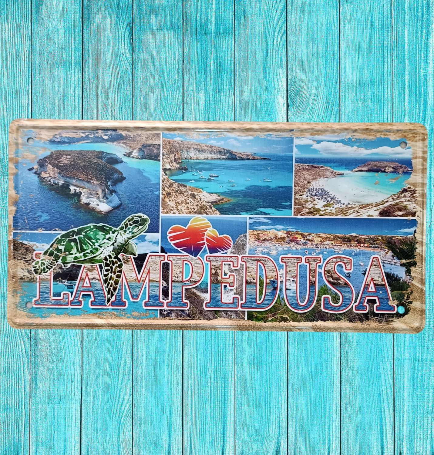 Targa in metallo Lampedusa L. cm 30 x A. cm 15