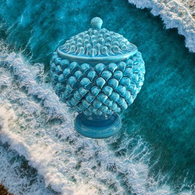 Biscottiera in ceramica pigna d.cm 22 x d. cm 19 coperchio, base diam.cm 13, alt.cm 30