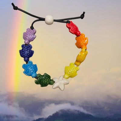 Bracciale tartarughe in ceramica colore multicolor arcobaleno stella bianca.
