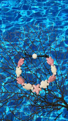 Bracciale tartarughe in ceramica colore rosa chiaro e bianco avorio,stella rosa chiaro.